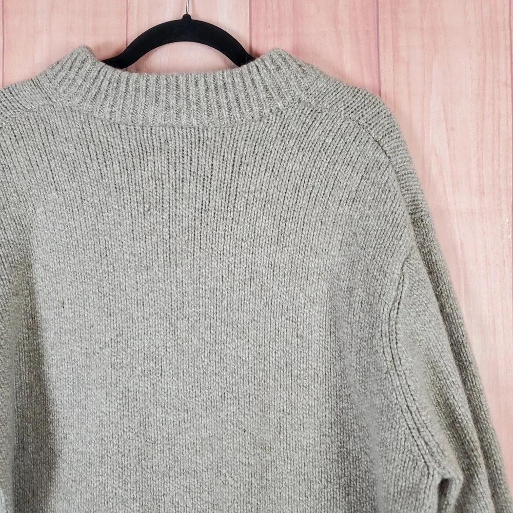 L.L. Bean Mens‎ Sweater 2XL Tall Tan Knitted Henley Neck Lambswool 285175
